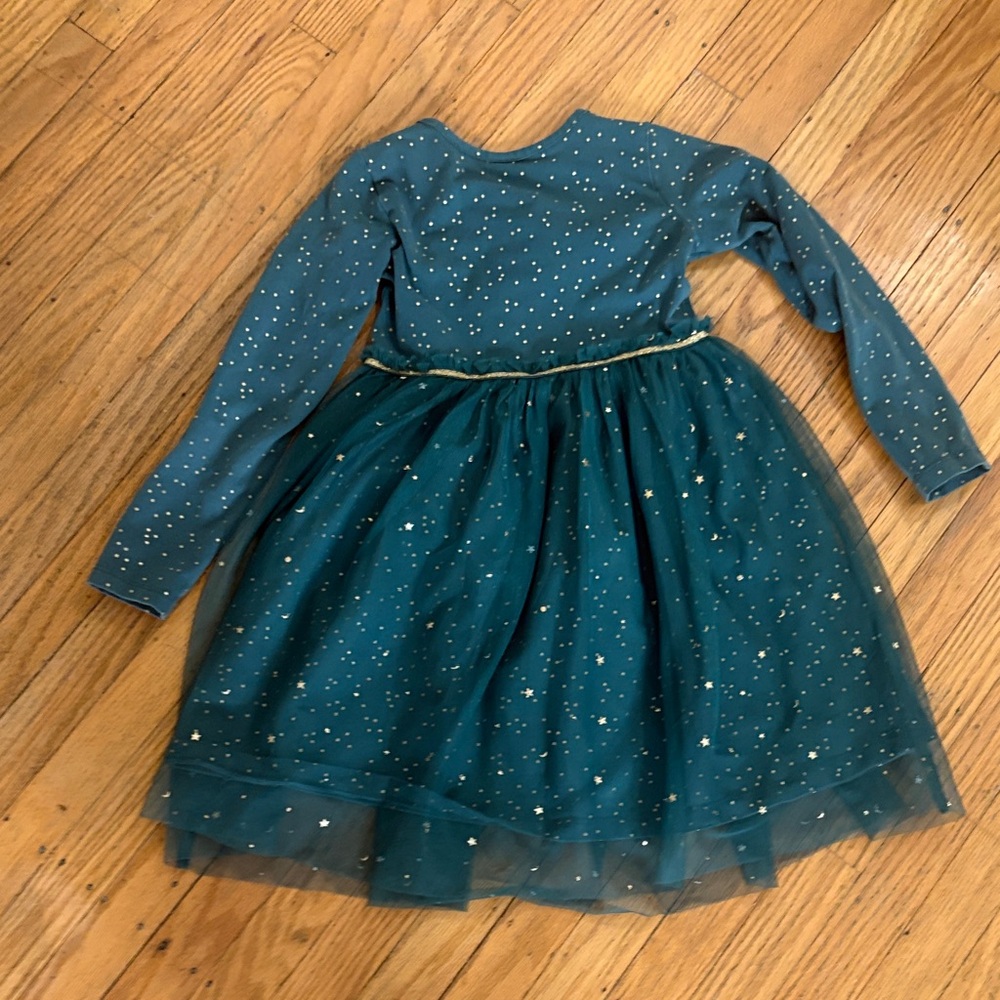*Hanna Andersson Green Long Sleeve Tulle Star Dress-size 6-7 - Picture 8 of 8